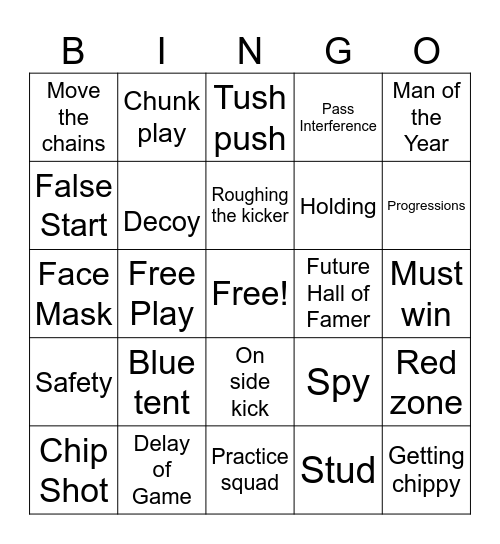 Football Lingo Bingo Card
