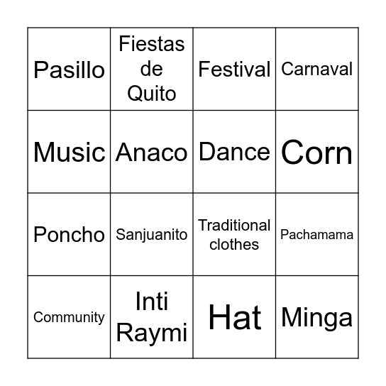Ecuador's Highland Traditions Bingo Card