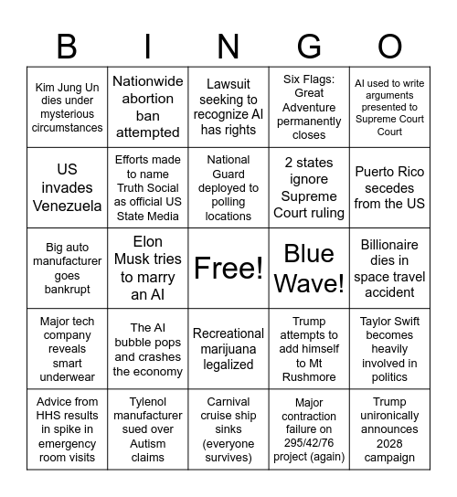 I want to get off Mr Bones’ Wild Ride (2026 Bingo) Bingo Card