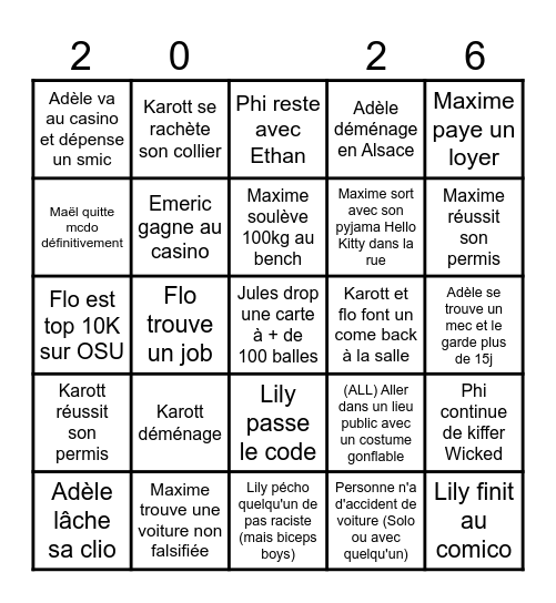 Bingo 2026 Bingo Card