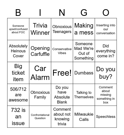 Wednesday Bingo Card