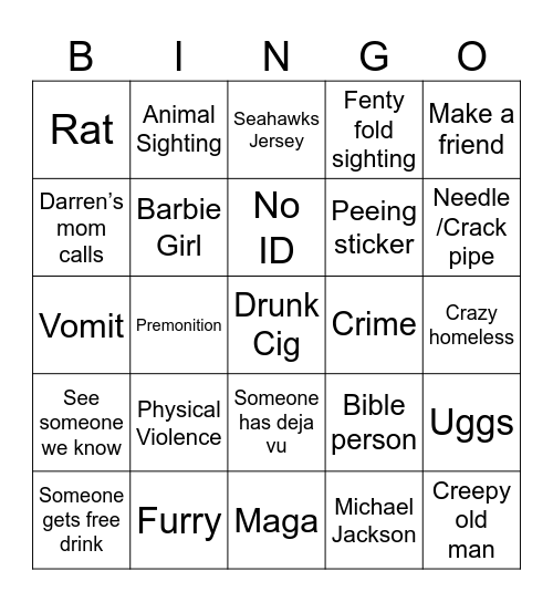 Jan 3rd 2026 Bingo Card