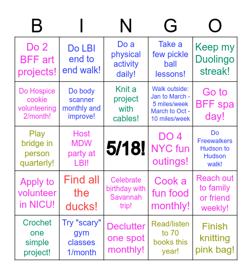 2026 Goals Bingo Card