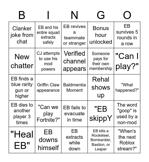 Arc Raiders Bingo 01/03/26 Bingo Card