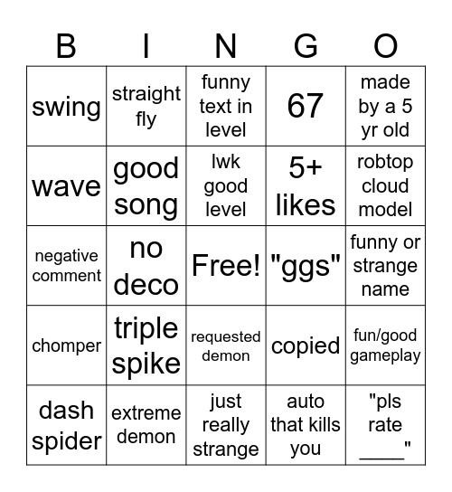 GD Recent Tab Bingo Card