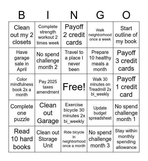 Jeannie’s 2026 Bingo Card