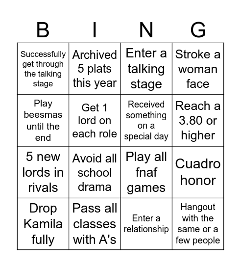 2026 goals Bingo Card
