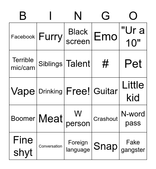 Omegle Bingo Card