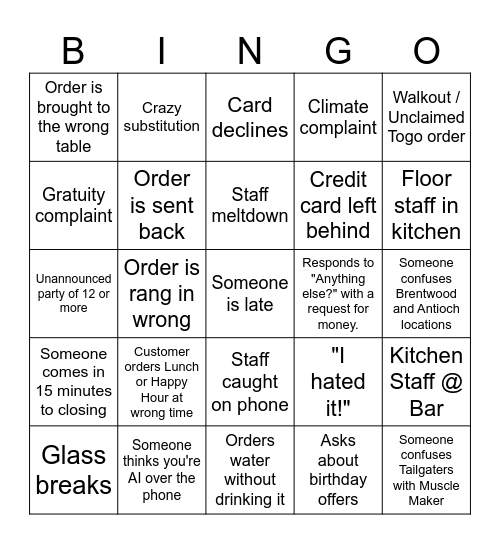 Tailgaters Bingo Card
