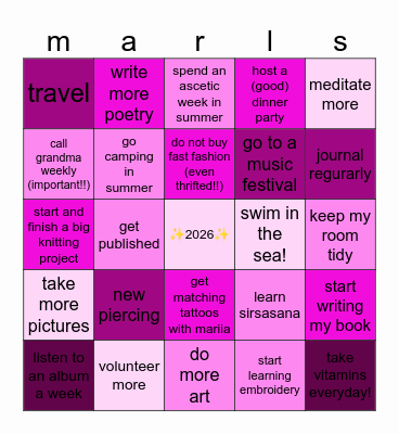 2026 Bingo Card