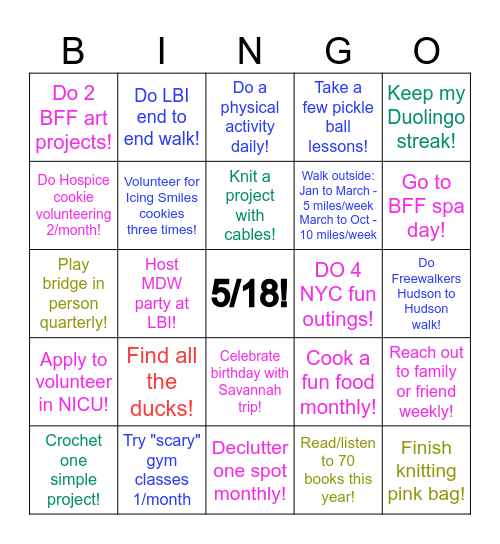 2026 Goals Bingo Card