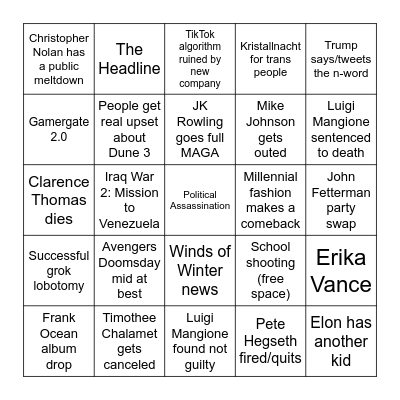 2026 Bingo Card