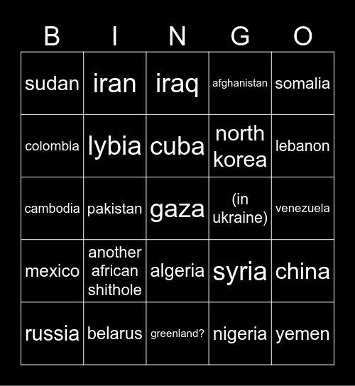 trump bombing bingo Card