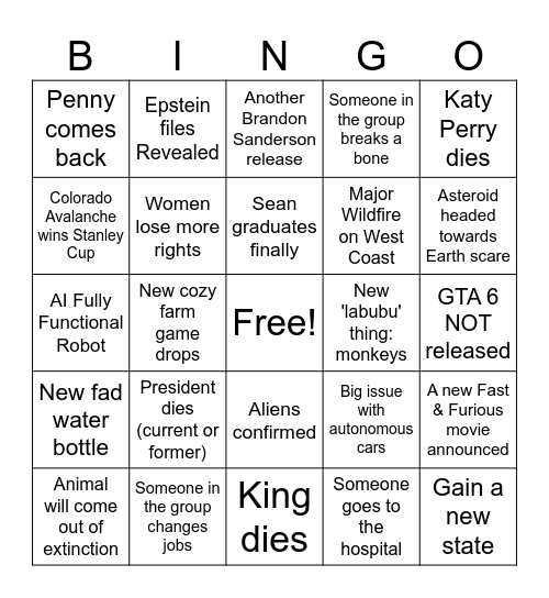 LKay's 2026 Predictions Bingo Card