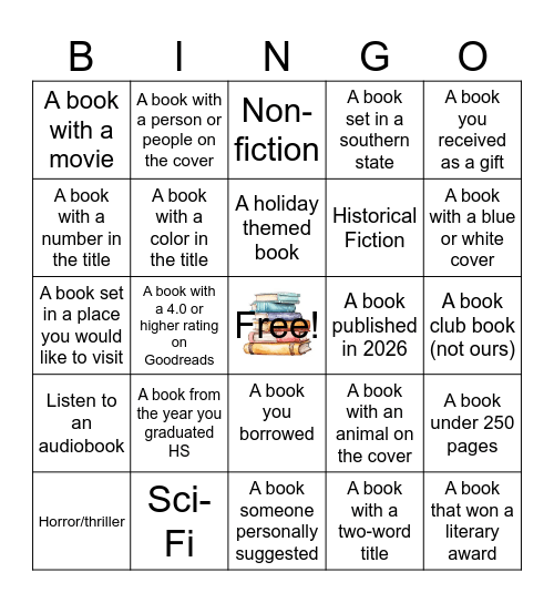 Lit Chicks 2026 Book club Bingo Card