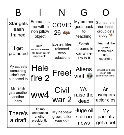 Bingo 2026 Bingo Card