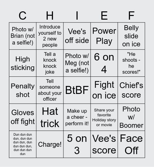 BtBF @ Spokane Chiefs Bingo Card