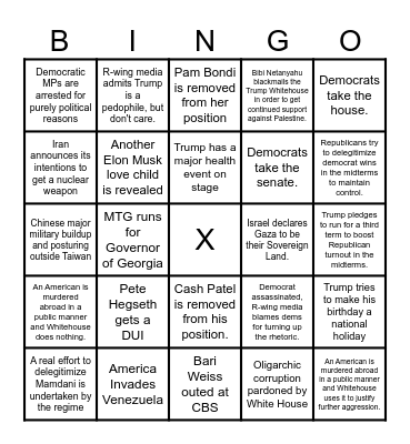 American Politics 2026 Bingo Card
