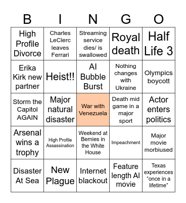 2026 Bingo Board Bingo Card