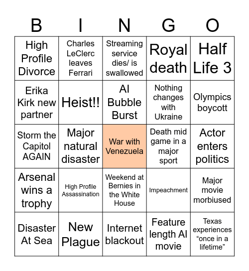 2026 Bingo Board Bingo Card