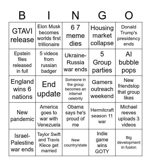 2026 bingo Card
