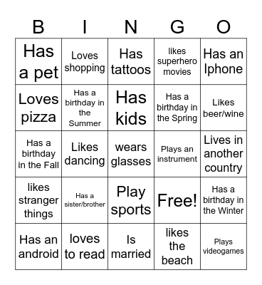 Let's get to know one another! Bingo Card