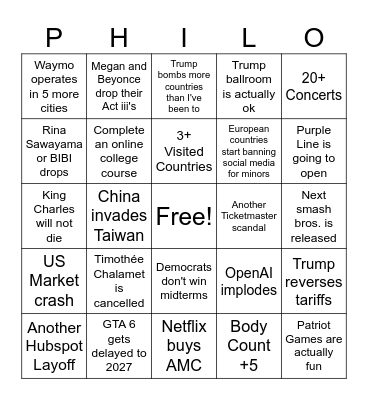 2026 Bingo Card
