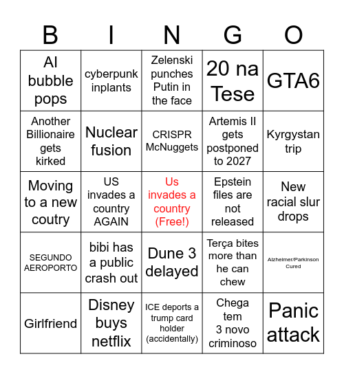 2026 Bingo Card