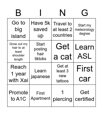 Janiya 2026 Bingo Card