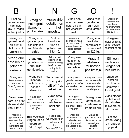 Lockout Bingo Card