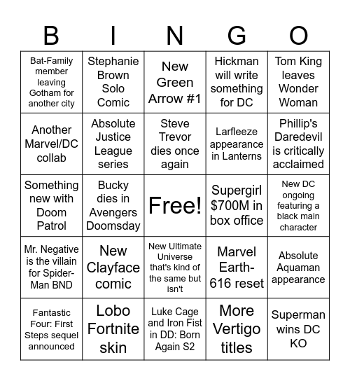 2026 DC/MARVEL BINGO Card