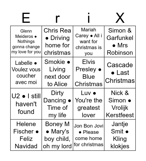 Kerst Bingo Card