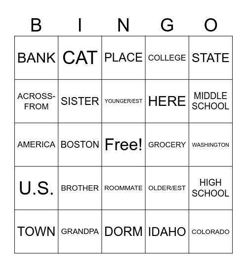 UNIT 3 ENRICH VOCABULARY SIGNS Bingo Card