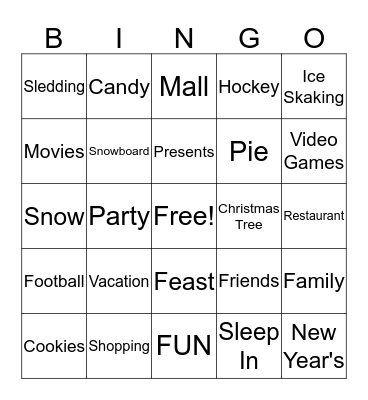 Holiday Time Bingo Card