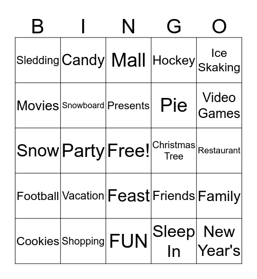 Holiday Time Bingo Card