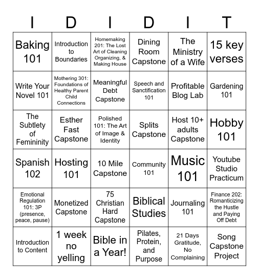 2026 Personal Curriculum Courses! Bingo Card