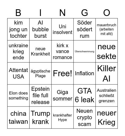 2026 Bingo Card
