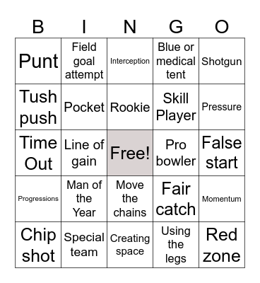 FOOTBALL LINGO! Bingo Card