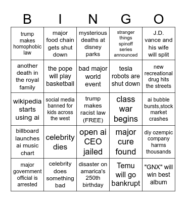 2026 events Bingo Card