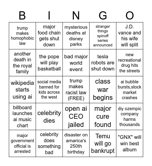 2026 events Bingo Card