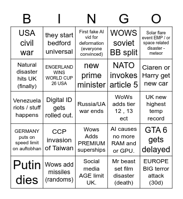 Events of '26 Bingo Card