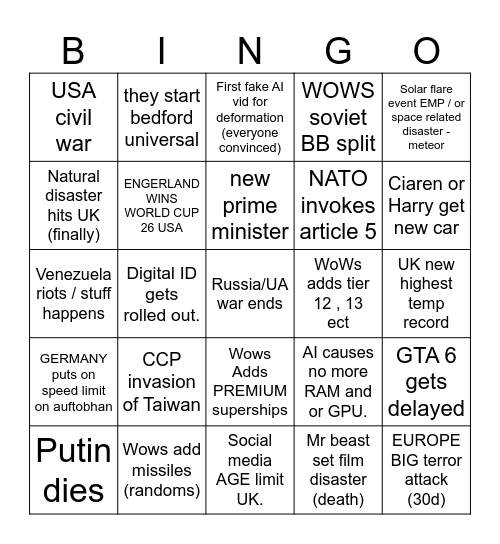 Events of '26 Bingo Card