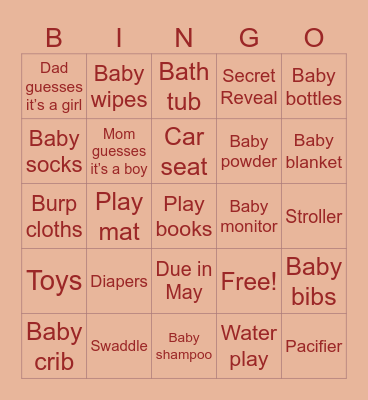 Baby Reveal Bingo Card