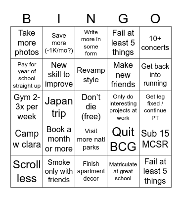 Quinngo Bingo Card