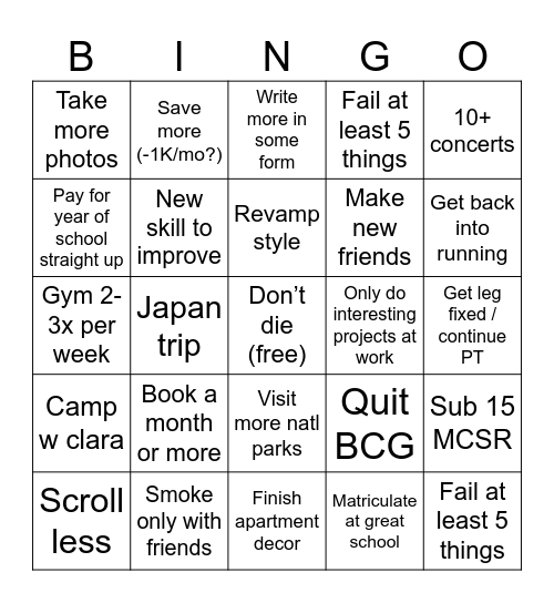 Quinngo Bingo Card
