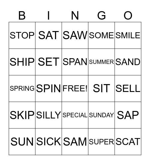 FUN WITH S SOUNDS Bingo Card