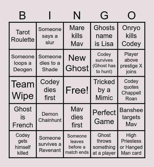 Mav and Codey Phas with randoms Bingo Card