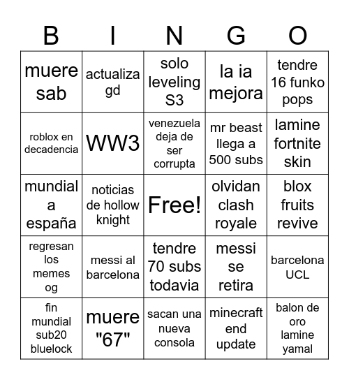 2026 bingo card Bingo Card