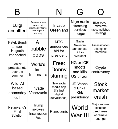 2026 Bingo Card Bingo Card