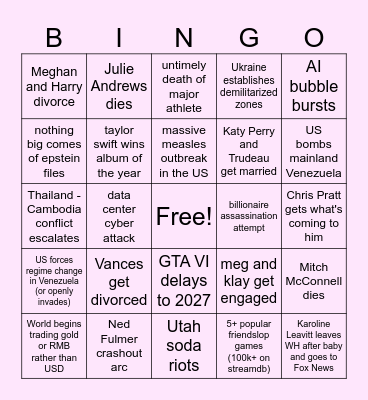 2026 Out of Pocket Bingo Card